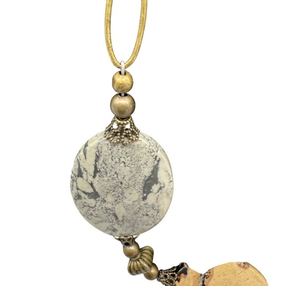 Vintage Necklace Jasper Stones Long Chain Boho Gold Tone 38 inches - Picture 3 of 6